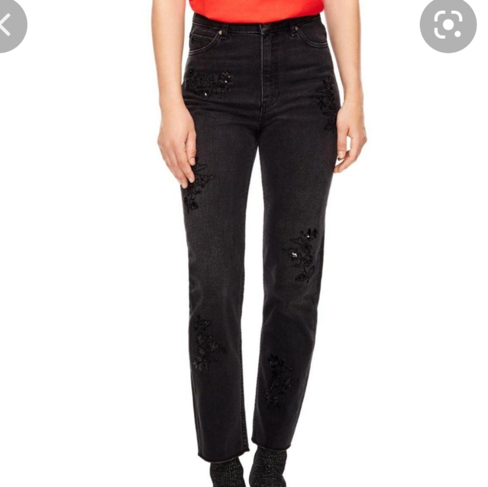 Sandro Black High-Rise Embellished Jeans